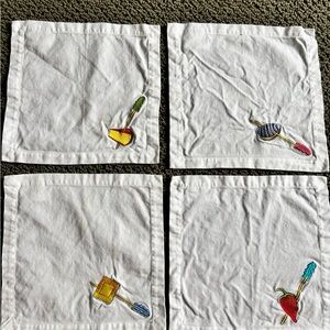 Crate & Barrel Tidbits embroidered cocktail napkins, set of 4